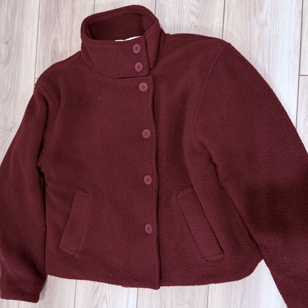 Plush Burgundy Teddy Jacket for Women